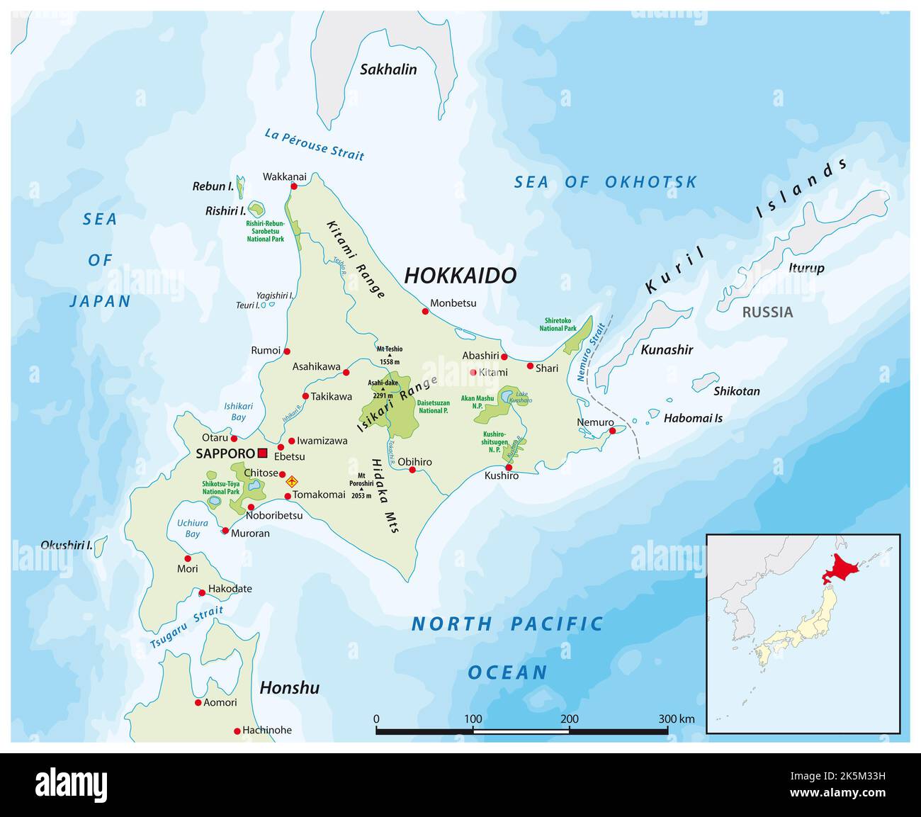 Mappa dell'isola giapponese di Hokkaido Foto Stock