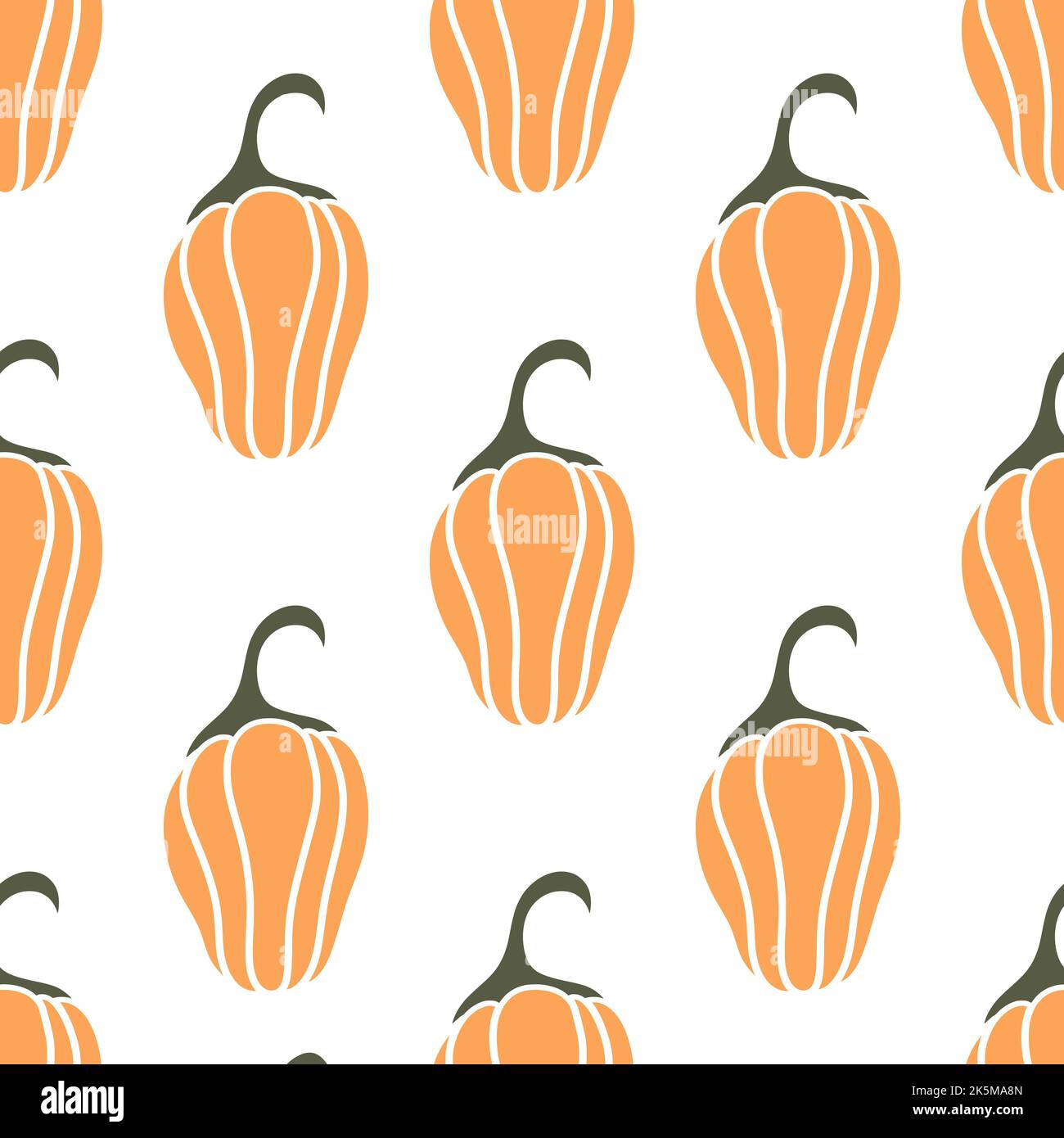 Carino zucca arancione disegno senza cuciture vettore illustrazione. Sfondo autunnale con verdure. Carta digitale autunnale per stampa, carta da parati, tessuti e desi Illustrazione Vettoriale