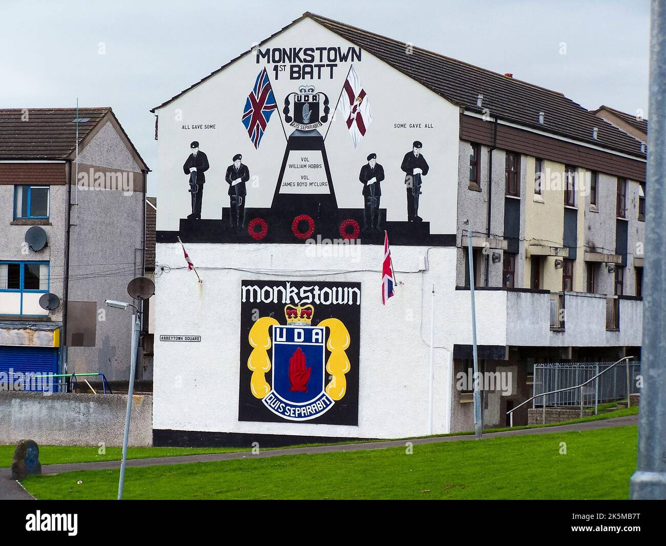 Murale per l'UDA 1st Batallion, Monkstown, Newtownabbey, Irlanda del Nord Foto Stock
