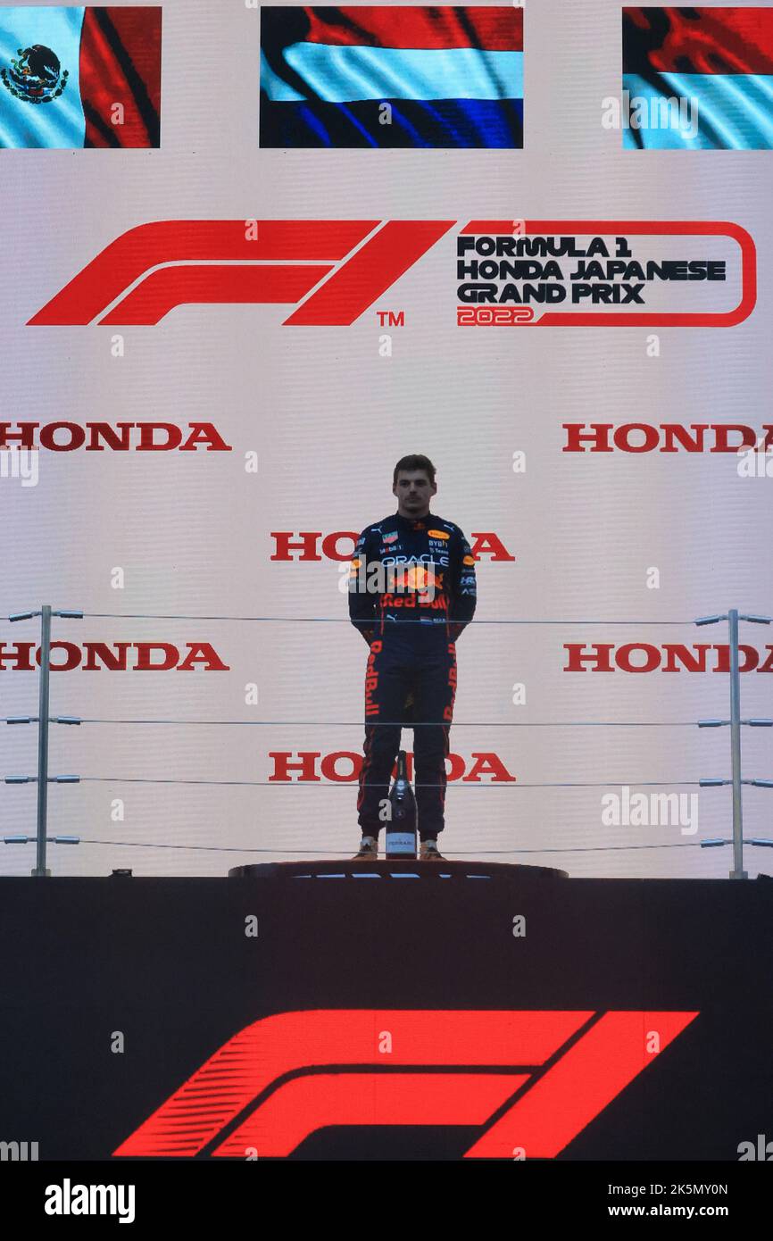 9th ottobre 2022; circuito di Suzuka, Ino, Città di Suzuka, Prefettura di mie, Giappone: FIA F1 Gran Premio del Giappone, giornata di gara; Oracle Red Bull Racing, Max Verstappen vince il GP del Giappone e la Coppa del mondo Foto Stock
