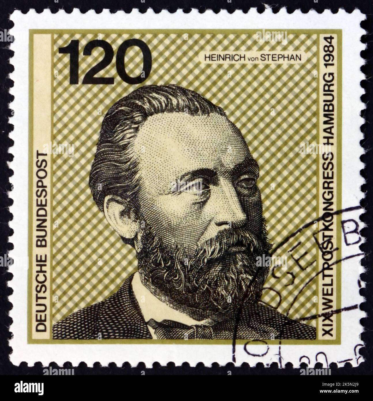 GERMANIA - CIRCA 1984: Un francobollo stampato in Germania mostra Heinrich von Stephan, era un direttore generale della posta per l'impero tedesco che ha riorganizzato il Ger Foto Stock