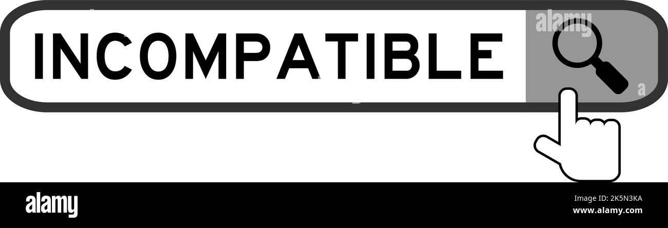 Banner di ricerca in parola incompatibile con l'icona della lente di ingrandimento su sfondo bianco Illustrazione Vettoriale