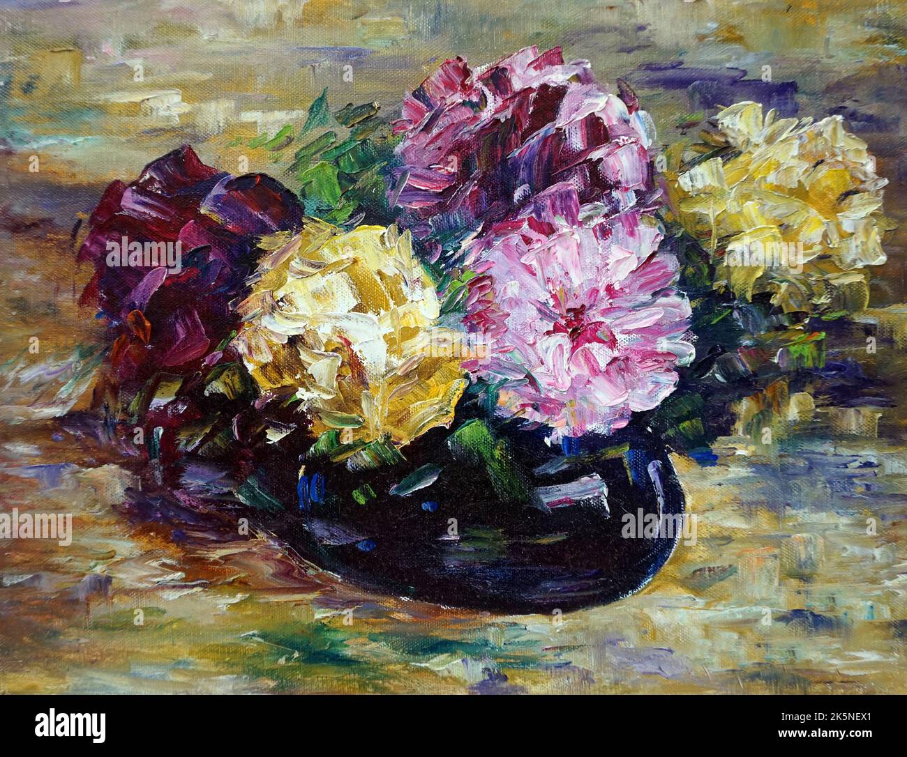 Pittura d'arte olio colore fiore in vaso , studio , Scuola d'Arte Foto Stock