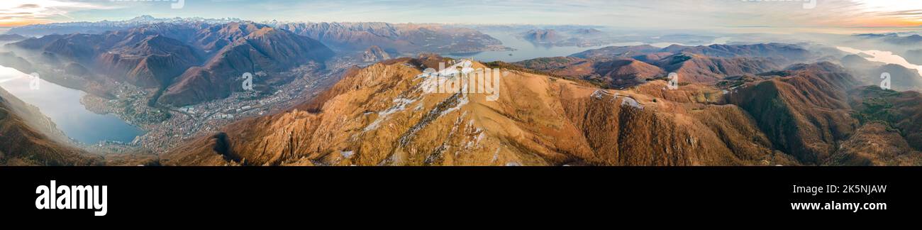 Paesaggio visto dal drone, Lago maggiore, Lago d'orta, Monte Mottarone, Italia. Foto Stock