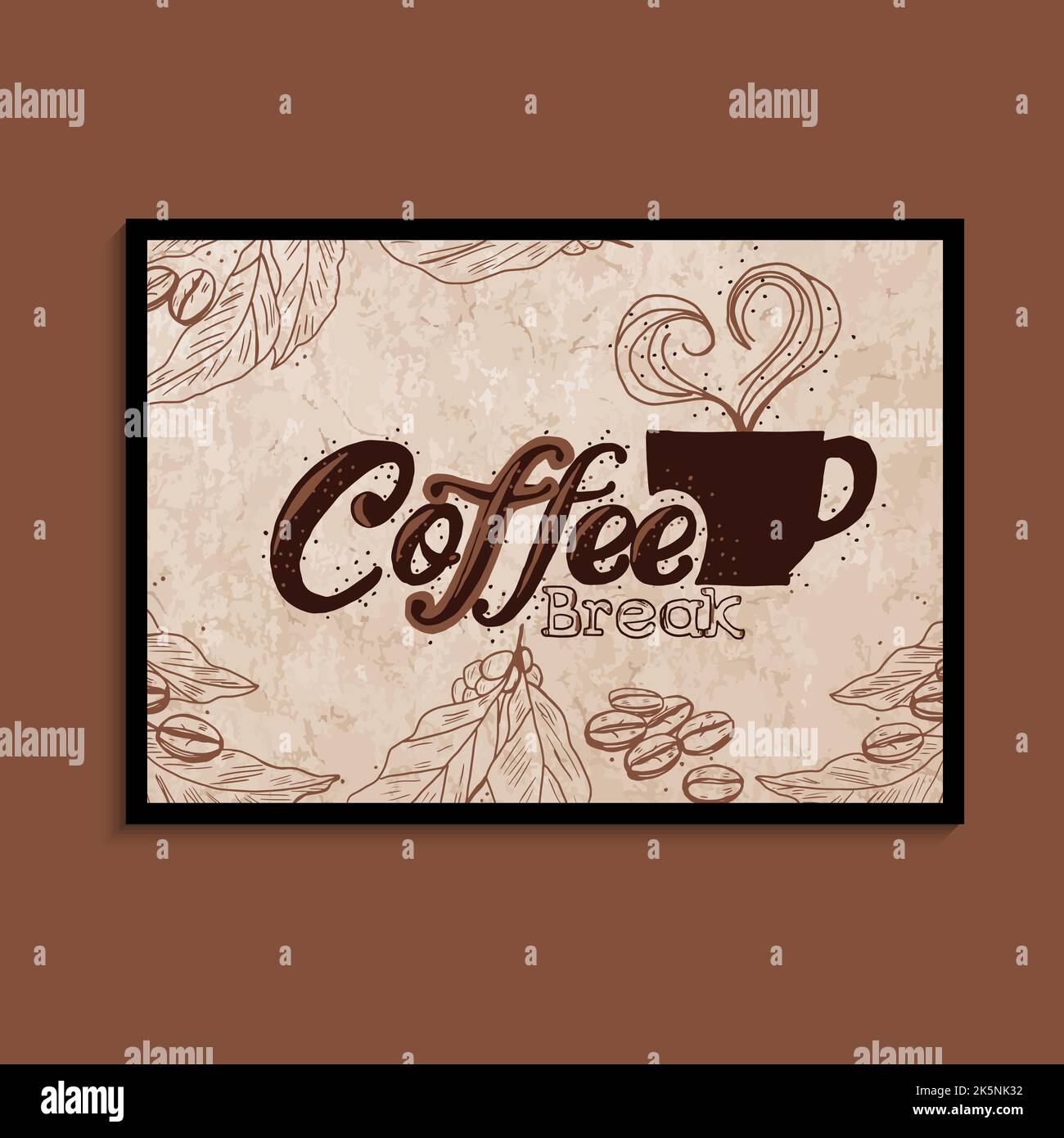 Una tazza di caffè e una pausa caffè. Poster con caffè per caffè, ristorante e caffetteria. Design grafico concettuale. Vettore Illustrazione Vettoriale