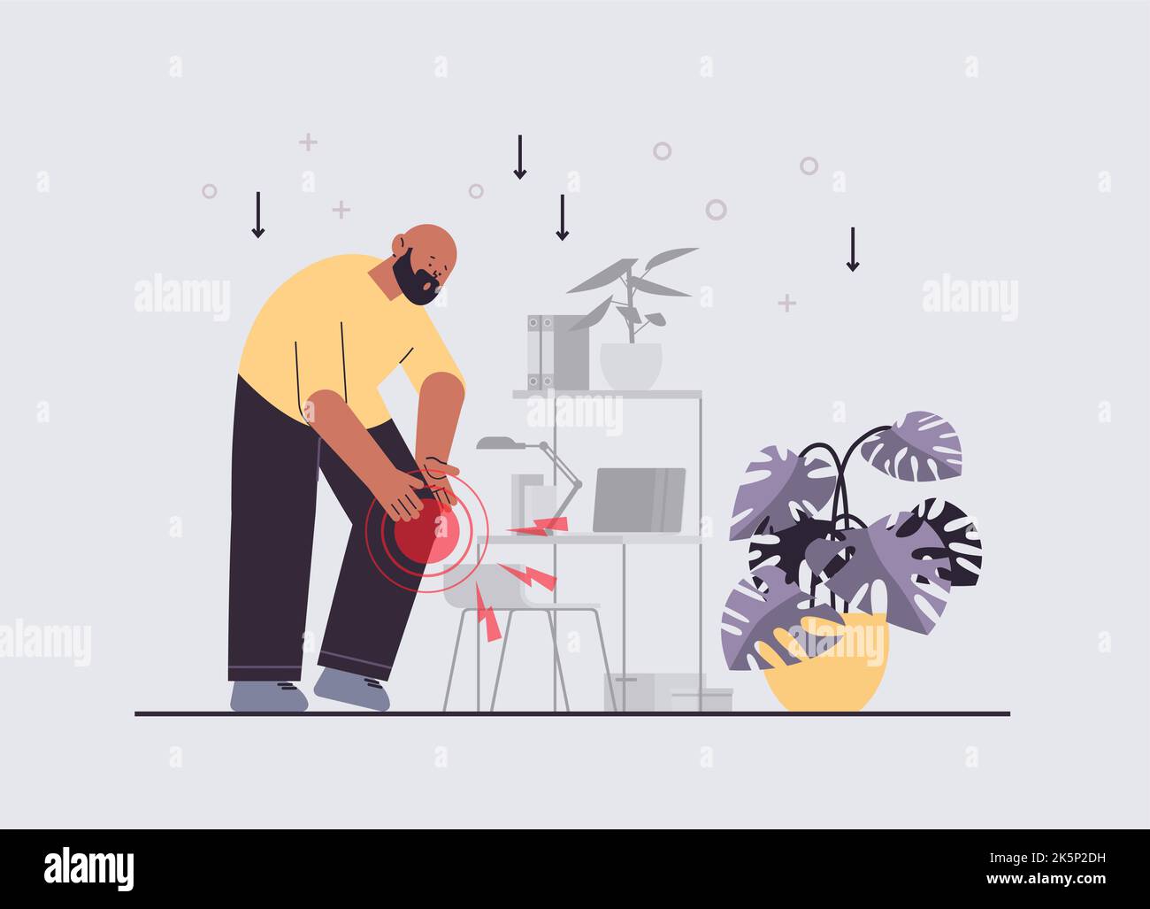 uomo che soffre di stringa dolore al ginocchio infiammazione dei muscoli dolore nel corpo sintomi di malattia malsana malattia del corpo Illustrazione Vettoriale