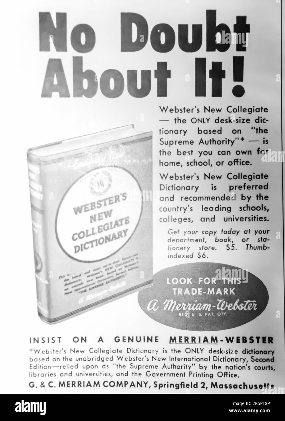 Merriam-Webster dictionary advertisement in NatGeo magazine, 1954 Foto Stock