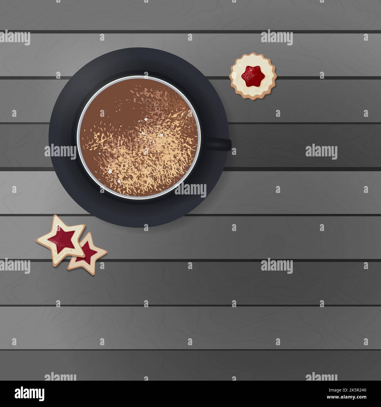 Tazza di caffè e biscotti su sfondo di legno Illustrazione Vettoriale