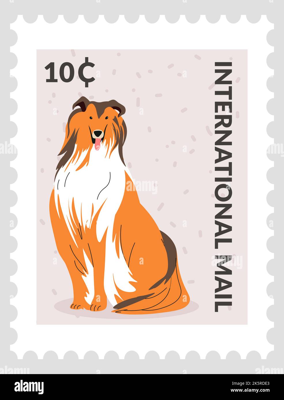 Posta internazionale, confine collie cane sul marchio Illustrazione Vettoriale