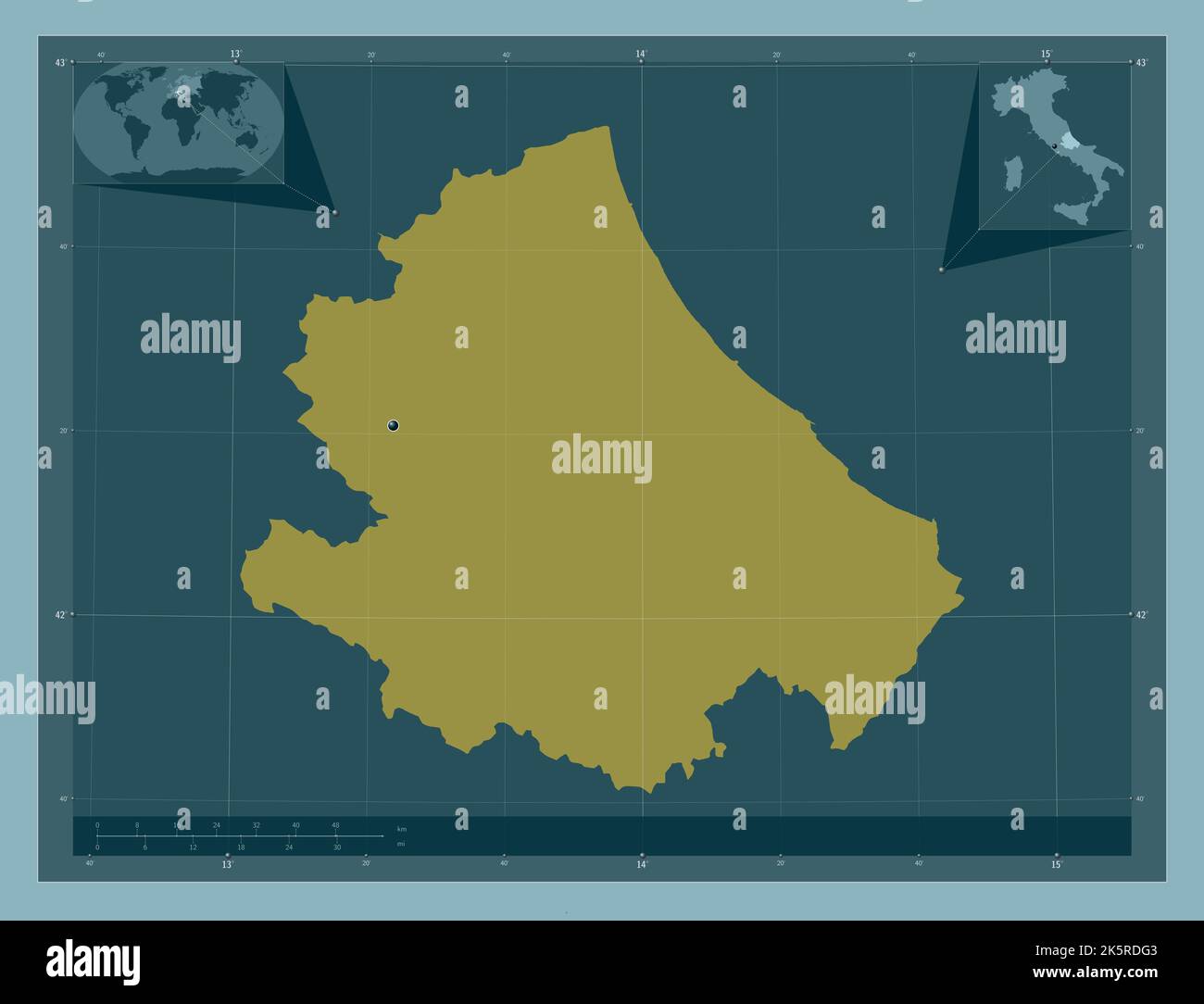 Abruzzo, regione d'Italia. Forma a tinta unita. Mappe delle posizioni ausiliarie degli angoli Foto Stock