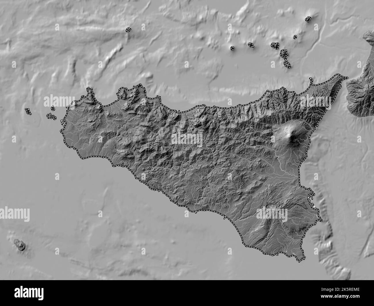 Sicilia, regione autonoma d'Italia. Mappa altimetrica bilivello con