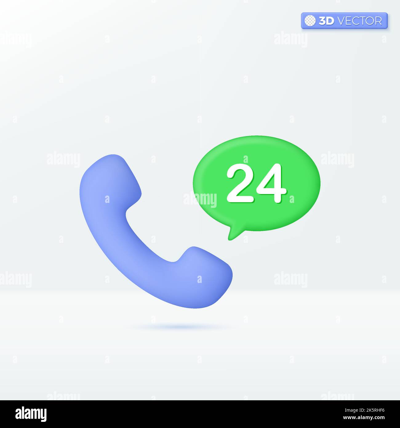 simboli icona telefono 24 ore. chat, orario di lavoro, assistenza, servizio, concetto di consegna. Disegno di illustrazione con isolamento vettoriale 3D. Cartone animato pastello Minim Illustrazione Vettoriale