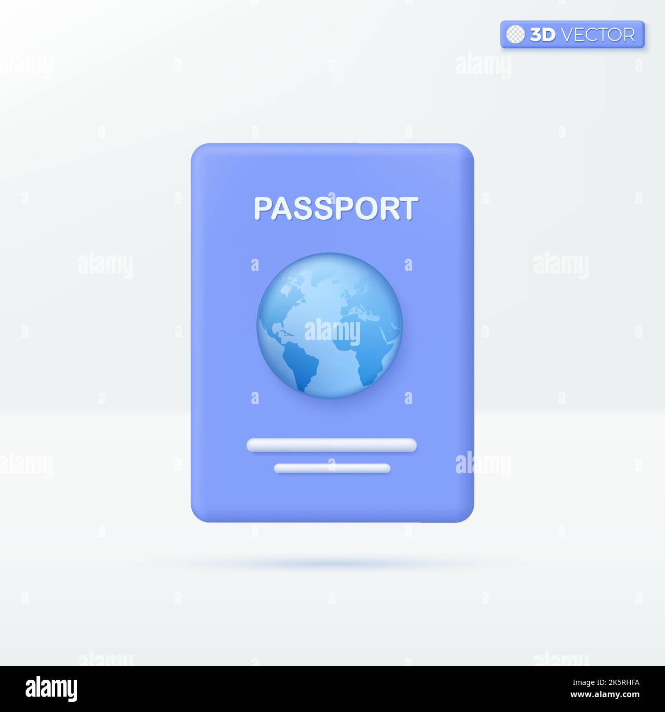 Simboli delle icone del documento d'identità del passaporto. Viaggi, identità dei cittadini, concetto di immigrazione turistica. Disegno di illustrazione con isolamento vettoriale 3D. Cartone animato pastello Minim Illustrazione Vettoriale