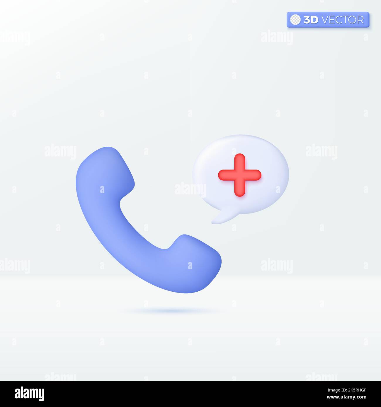 Simboli delle icone dell'ospedale telefonico. Concetto di crisi, emergenza, situazione urgente, urgenza del rischio. Disegno di illustrazione con isolamento vettoriale 3D. Cartoon pastello minimal Illustrazione Vettoriale