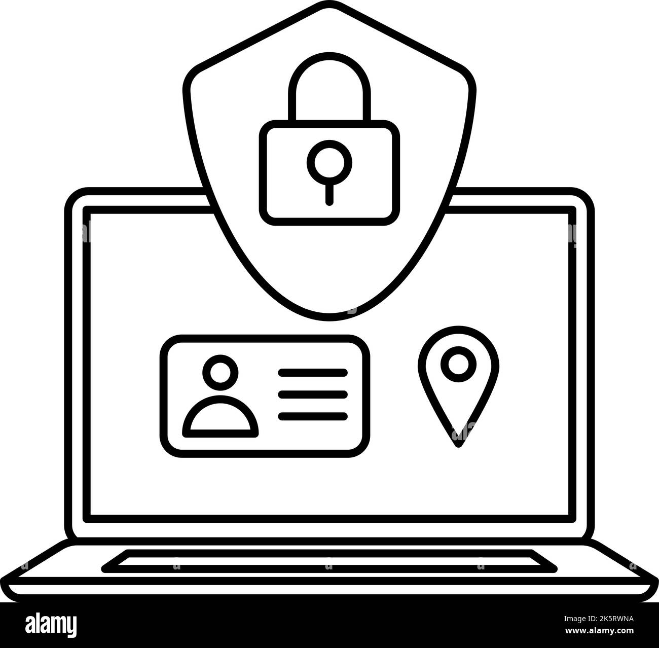 Servizio VPN. Concetto di connessione VPN sicura per laptop. Rete privata virtuale. Sicurezza informatica, traffico web sicuro, protezione dei dati. Internet Securit Illustrazione Vettoriale