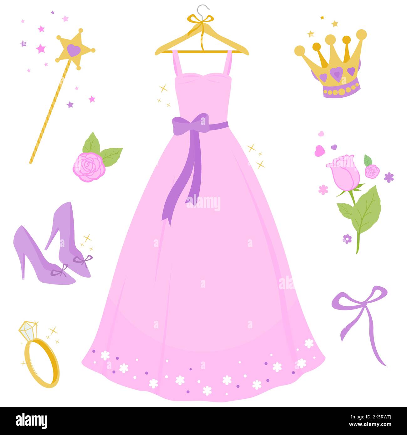 Bel vestito di principessa rosa. Set di illustrazioni Foto Stock