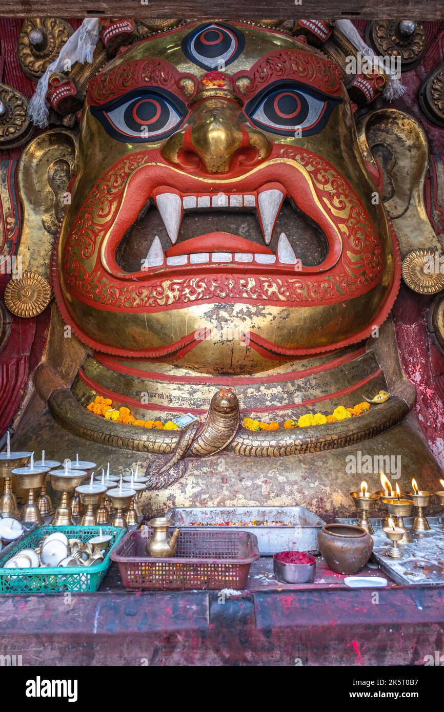 Mahakala Carving Kathmandu Nepal Foto Stock