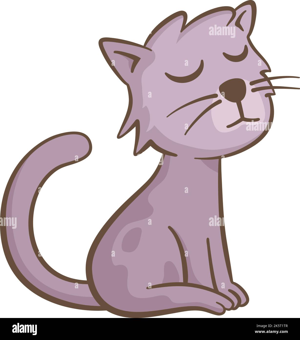 Illustrazione carina di un gatto seduto sul pavimento con i relativi occhi chiusi. Illustrazione vettoriale su sfondo bianco. Illustrazione Vettoriale