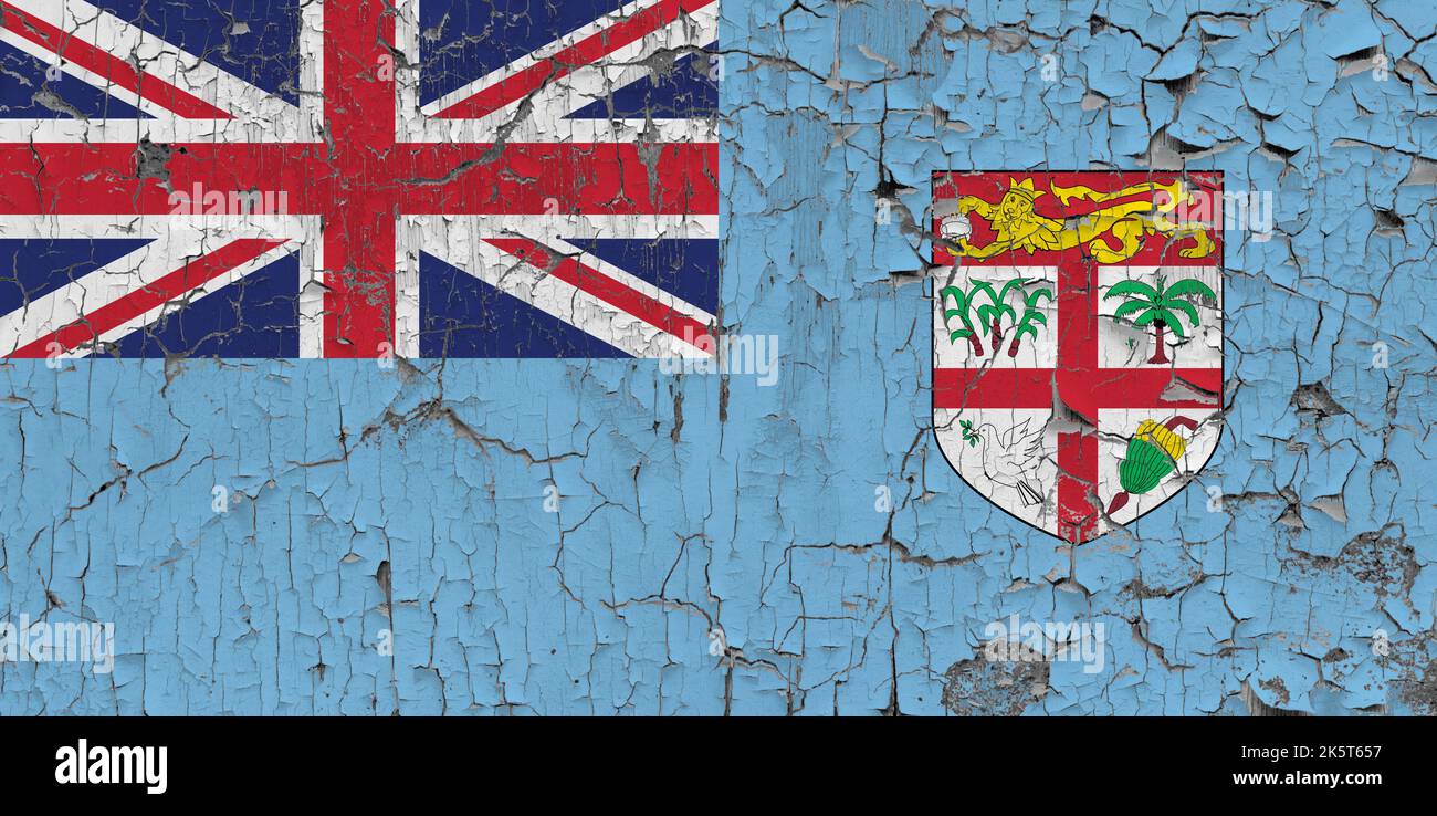 3D Bandiera delle Fiji su un vecchio sfondo di pietra. Foto Stock