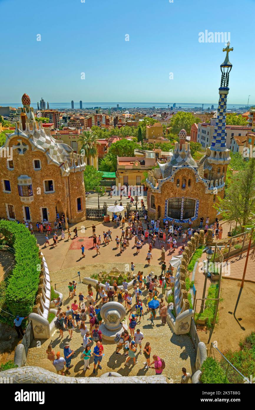 Park Guell, il Gaudi ha creato un parco di design a Barcellona, Spagna. Foto Stock