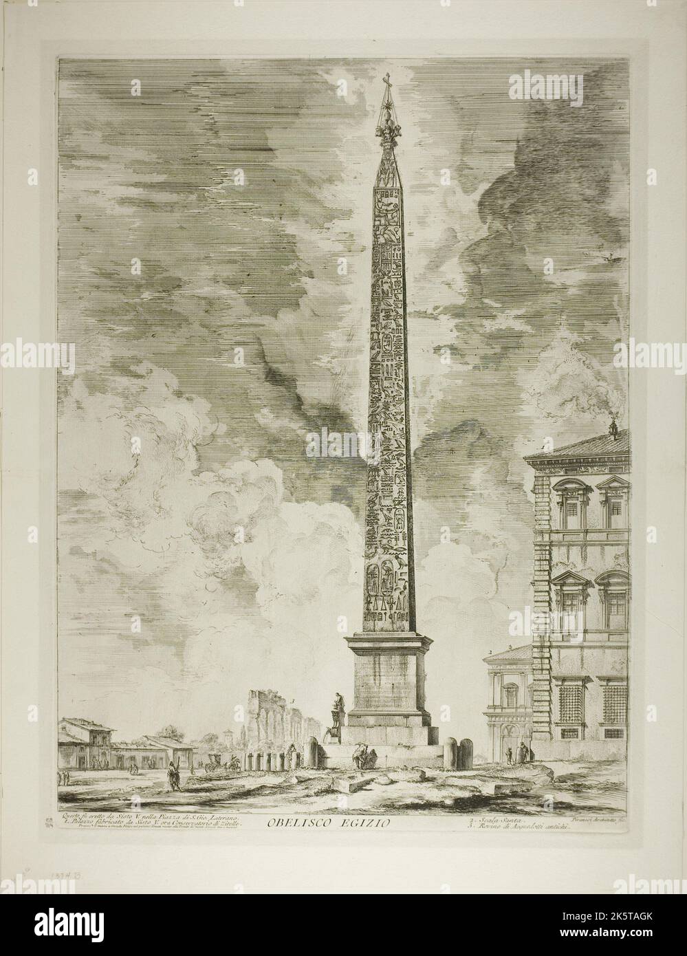 Giovanni Battista Piranesi - incisione su carta avorio pesante - Obelisco egiziano. Eretta da papa Sisto V nella piazza di San Giovanni in Laterano Foto Stock