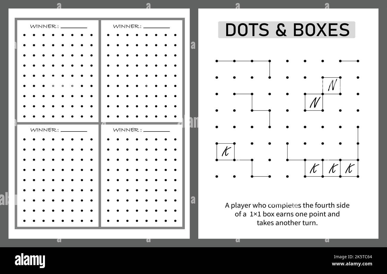 Punti e caselle note gioco libro, attività per bambini pagina notebook, time pass giochi per bambini. Illustrazione Vettoriale