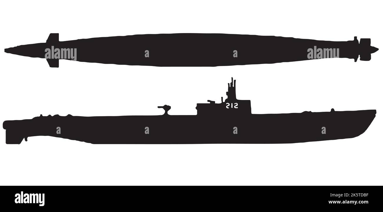 US Gato Classe WWII Submarine Silhouette può essere utilizzato per sfondi, display e illustrazione. Illustrazione Vettoriale