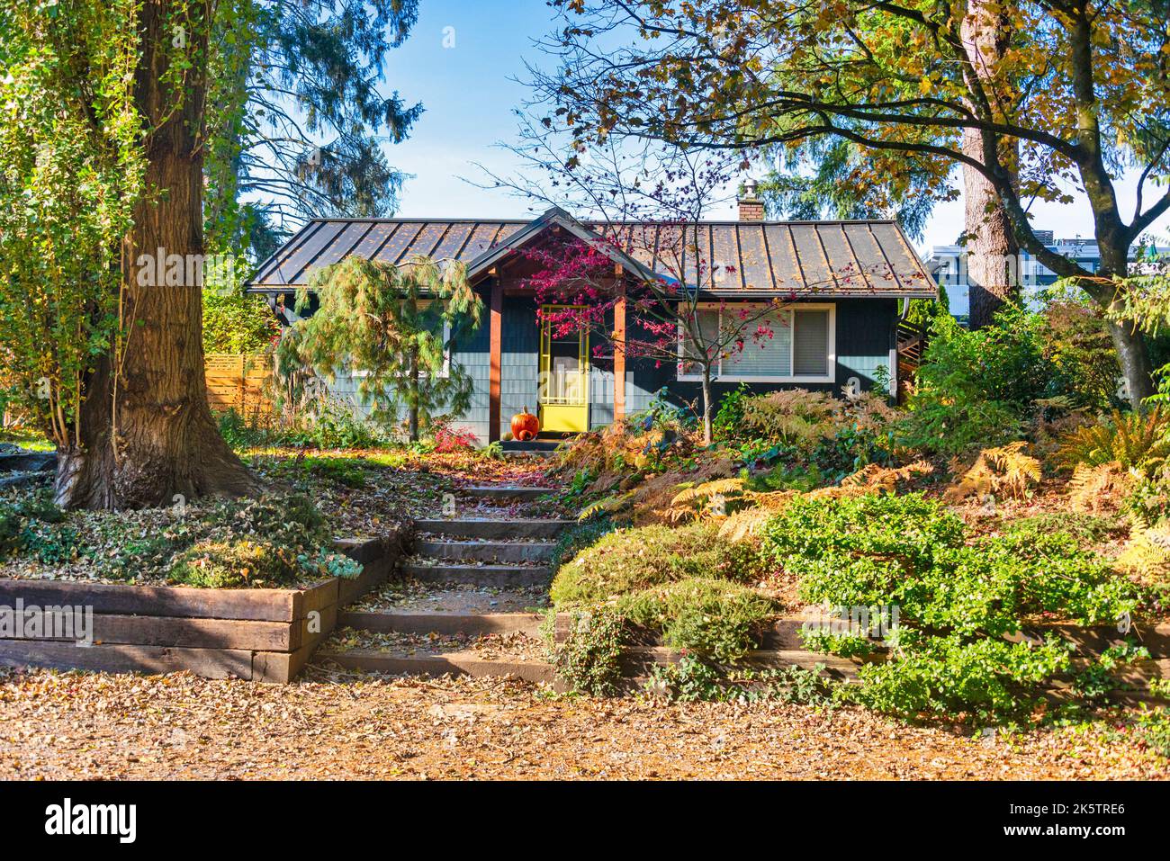 Casa residenziale decorata con zucche per celebrare la festa di Helloween Foto Stock
