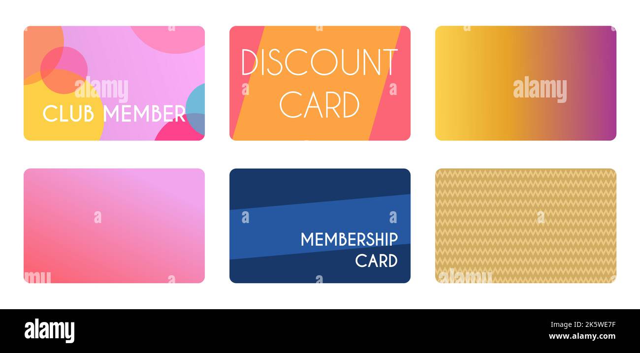 Set di modelli di carte fedeltà. Carte socio Club e carte sconto. Illustrazione vettoriale. Illustrazione Vettoriale