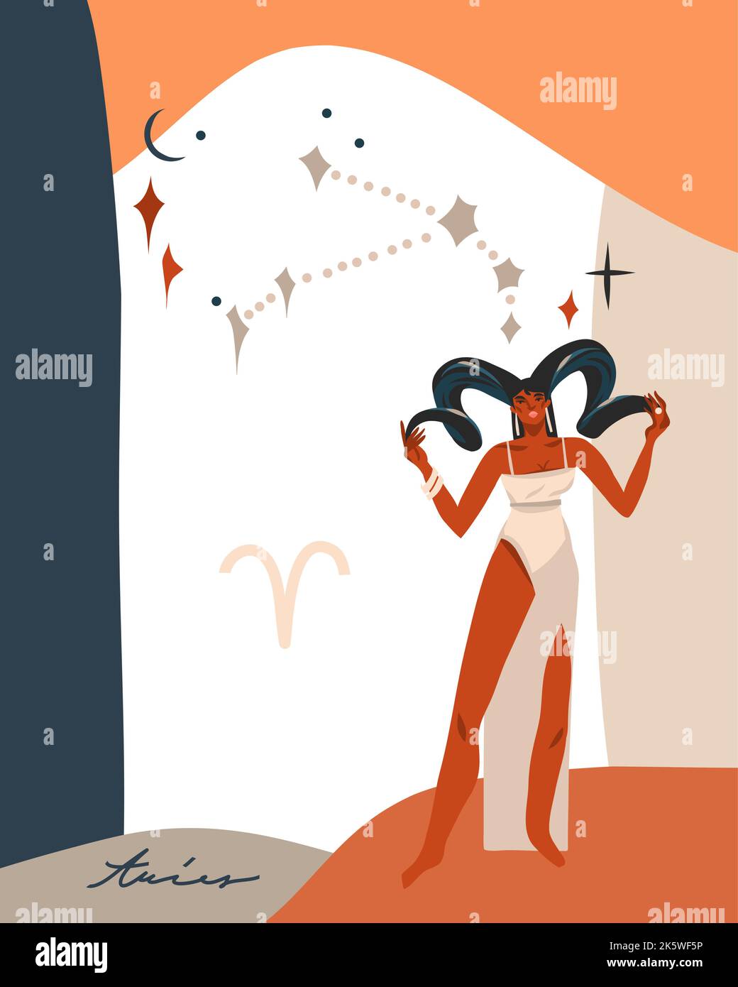 Disegno a mano vettoriale astratto grafica astrologia illustrazione con moderno, artistico contemporaneo modello di stampa di boho segno zodiaco Aries.Zodiac adulto Illustrazione Vettoriale