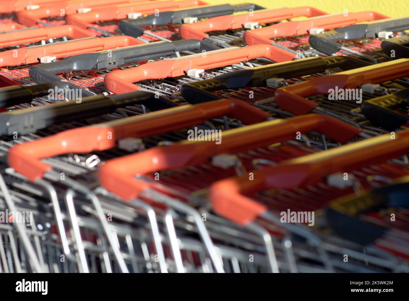 Immagine simbolica: Shopping in supermercato: Carrelli spinti insieme Foto Stock