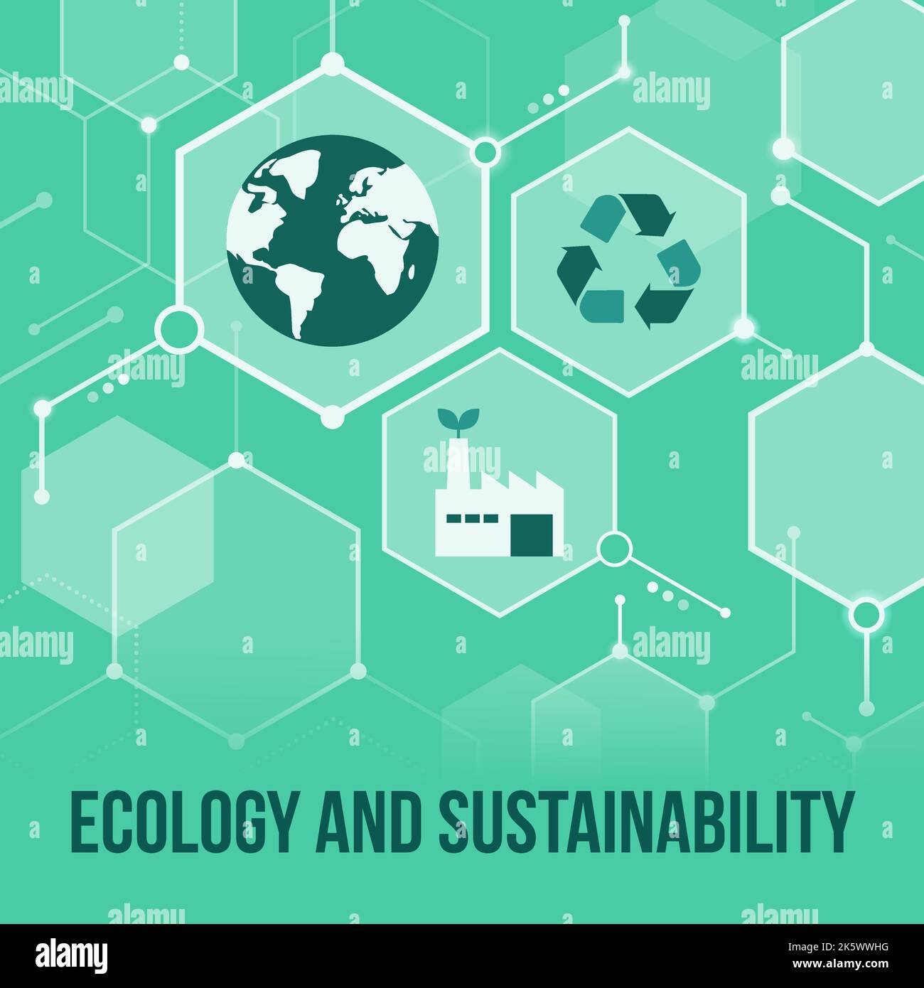 Ecologia, sostenibilità e tutela dell'ambiente, background concettuale astratto con icone in rete, spazio copia Illustrazione Vettoriale
