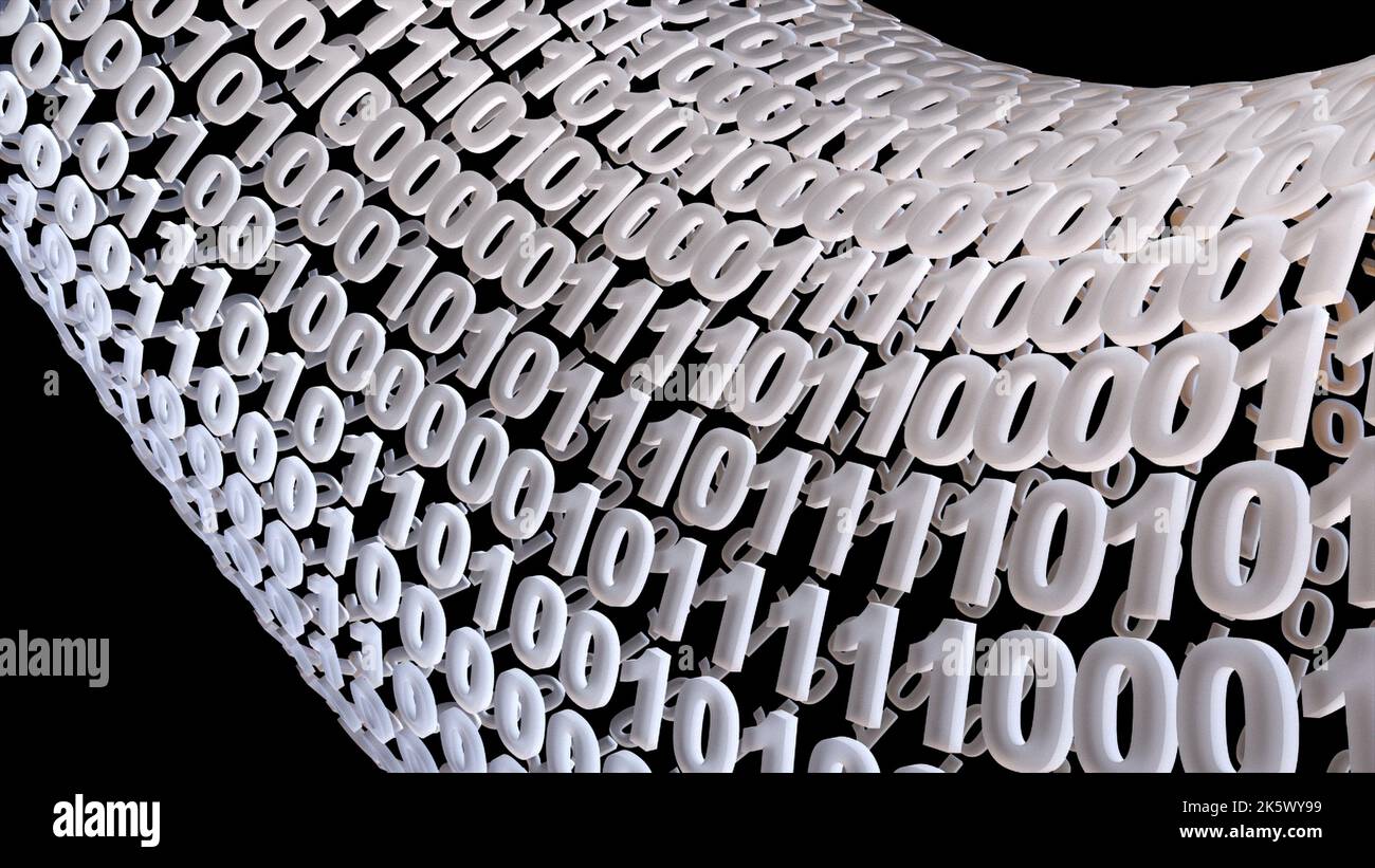 Codice binario. Rendering 3D generato dal computer Foto Stock