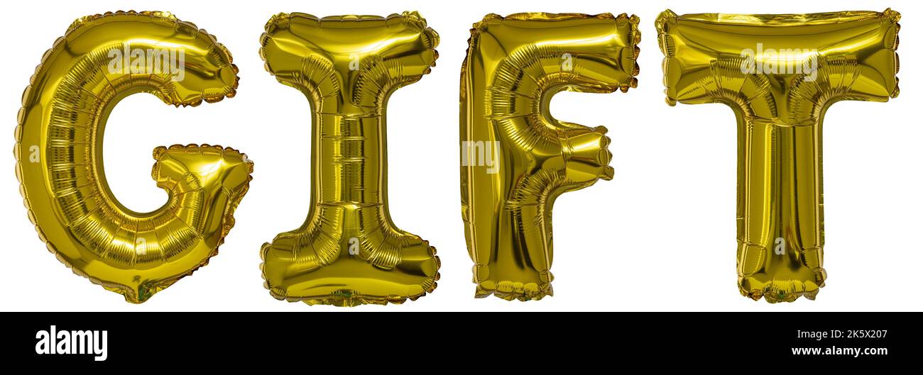 regalo scritto realizzato con palloncini d'oro. rendering 3d Foto Stock