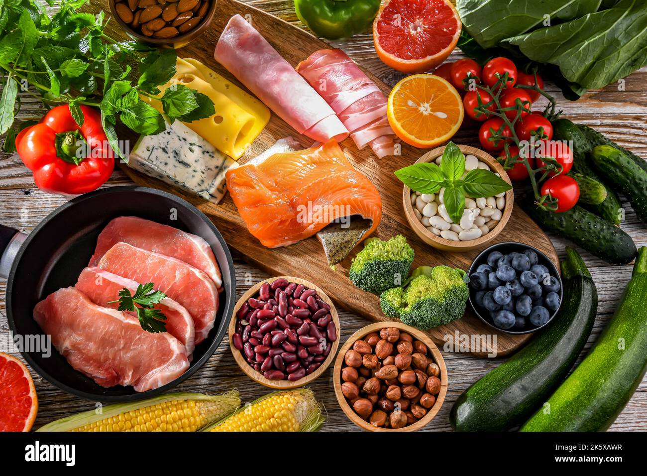 Prodotti di dieta a basso contenuto di carboidrati consigliati per la perdita di peso. Foto Stock