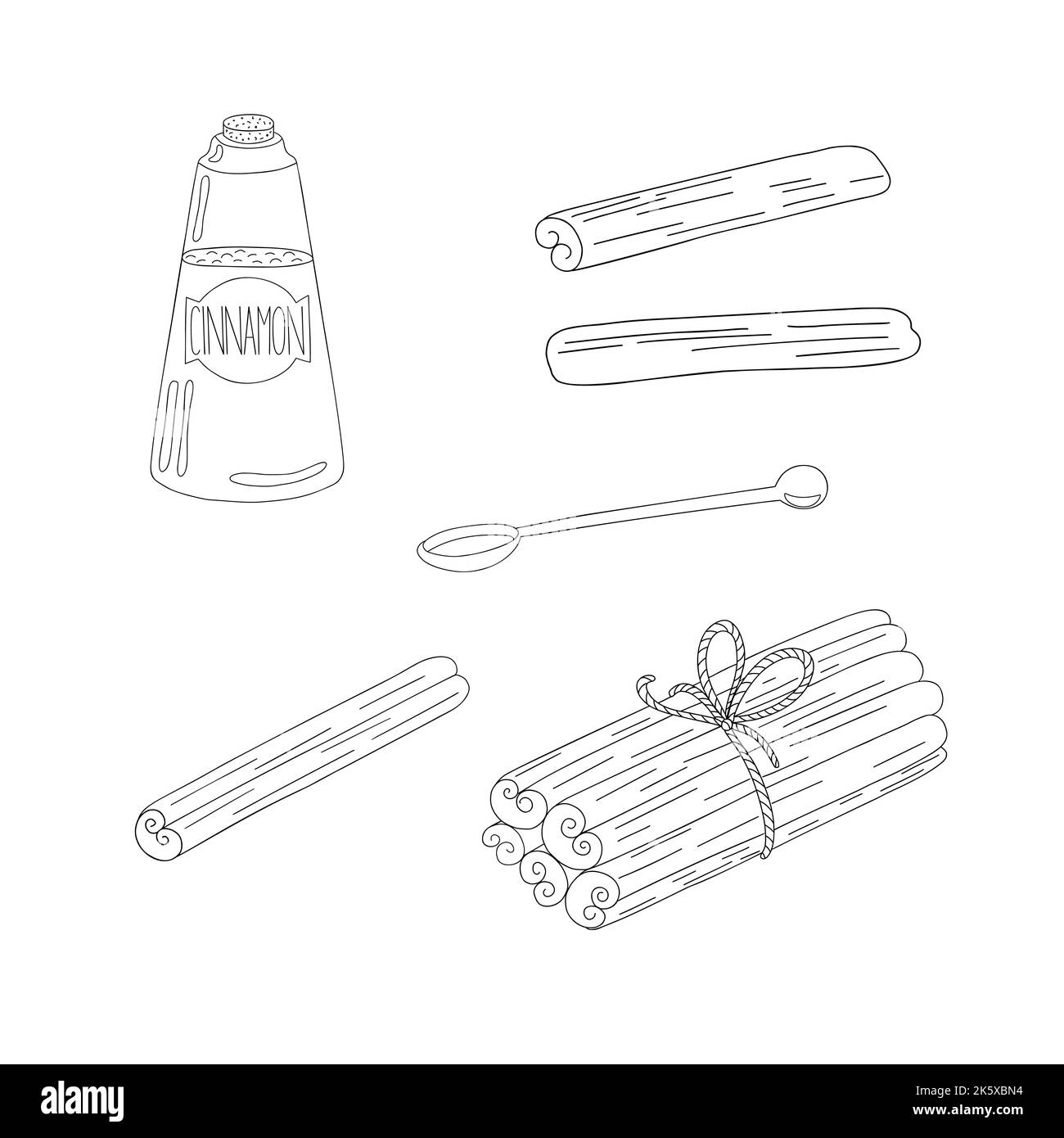 Cannella stick spezie, vaso set semplice contorno doodle vettore illustrazione, Natale, Capodanno festivo casa decorazione, biglietto di auguri di stagione, invito, banner Illustrazione Vettoriale