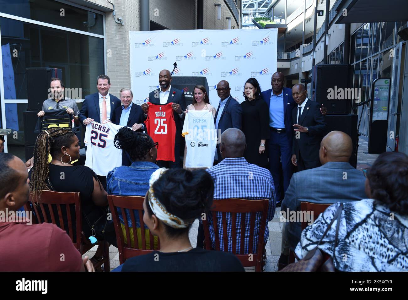 Harris County Houston Sports Authority Fountain Reveal e Houston Sports Hall of Fame 2023 Class Reveal giovedì 29 settembre 2022, presso la Green Street Fountain di Houston, Texas. (Tom Walko/immagine dello sport) Foto Stock