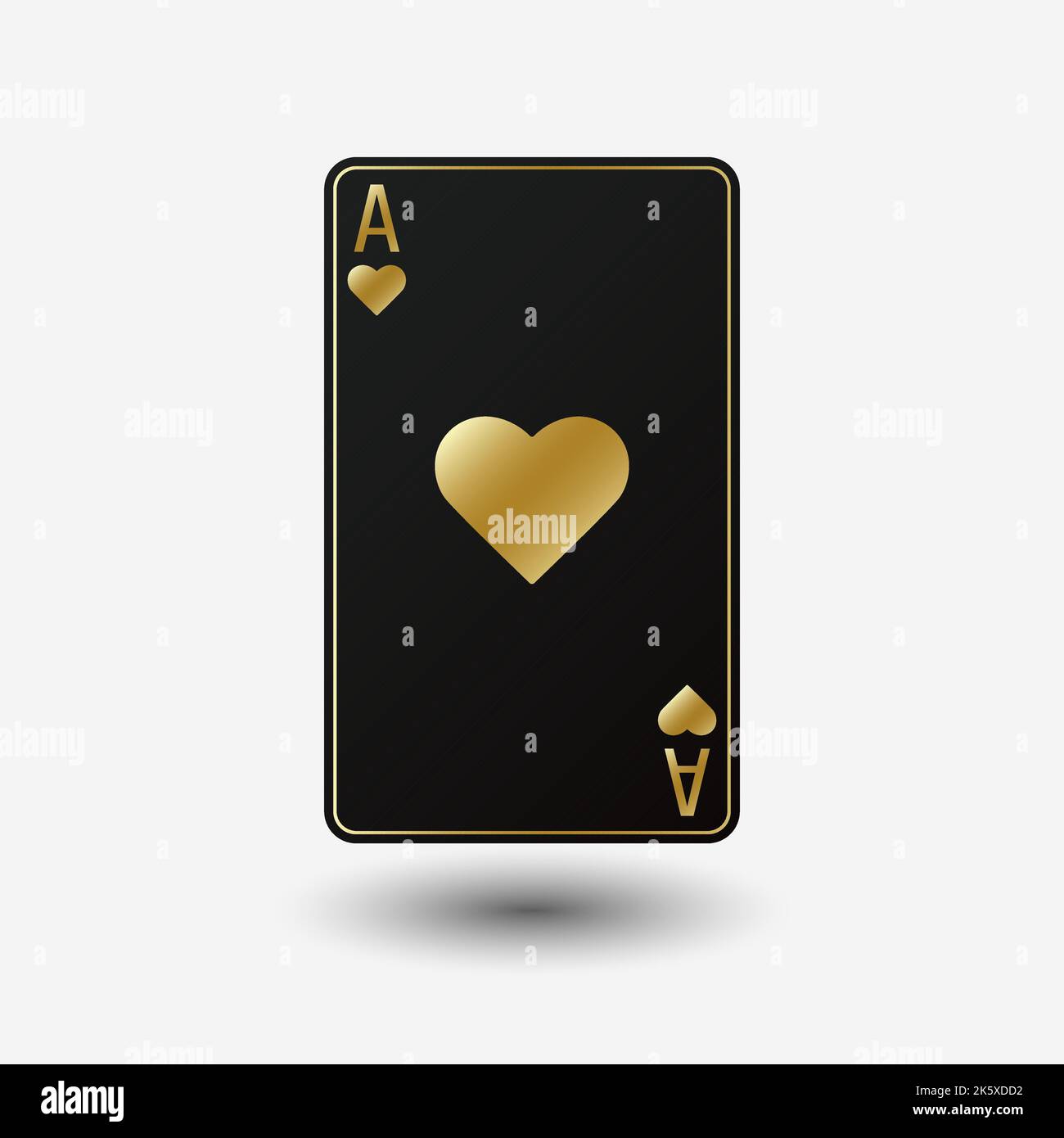 Carta nera ACE Suit cuori con bordo dorato. Illustrazione vettoriale su sfondo bianco. Illustrazione Vettoriale
