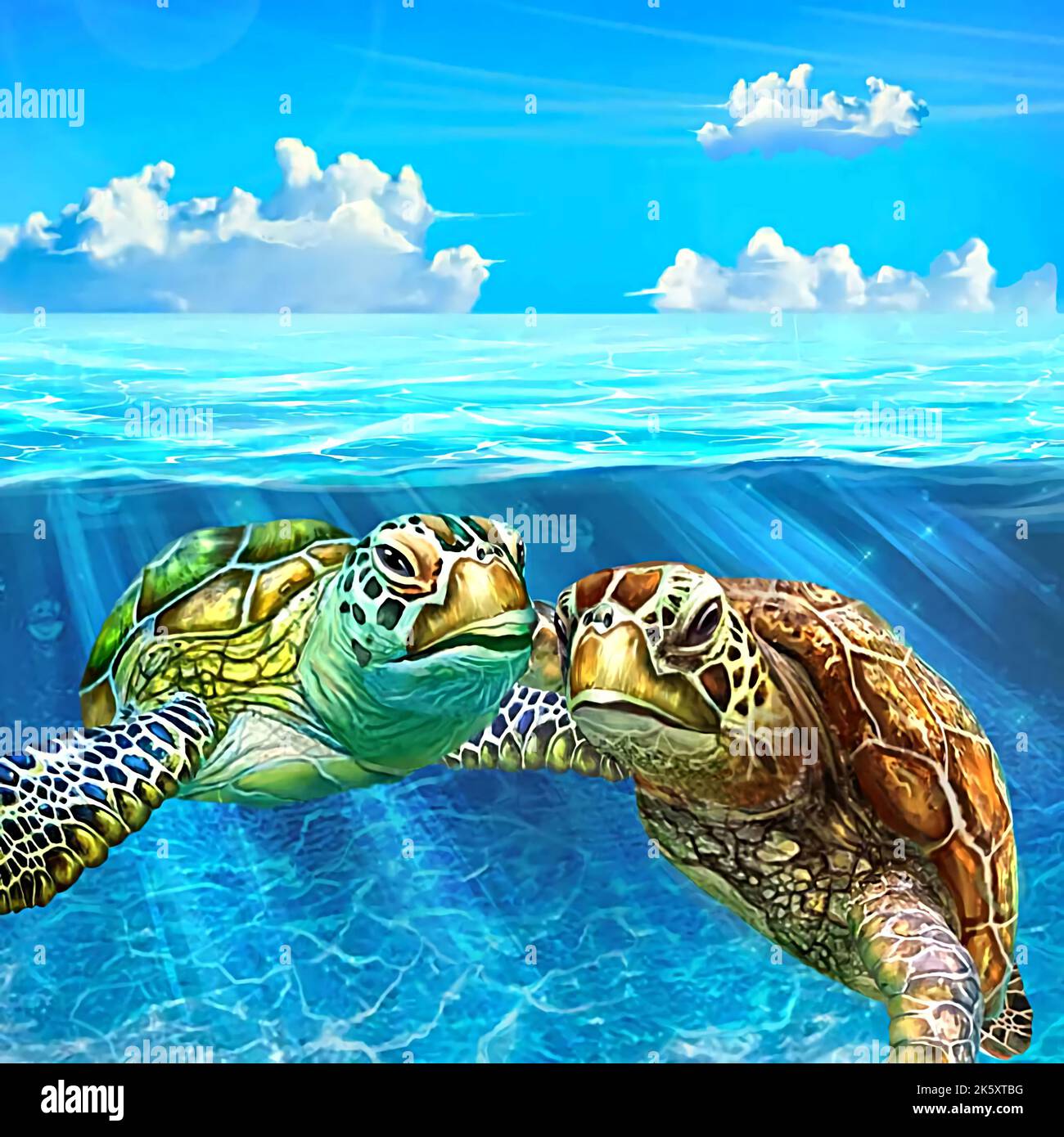 immagine di due tartarughe sott'acqua durante il giorno Foto Stock