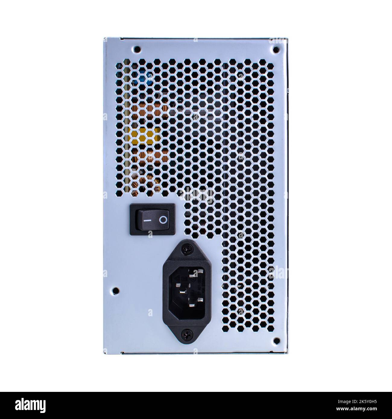 alimentatore per computer, parte di ricambio per computer, su sfondo bianco Foto Stock