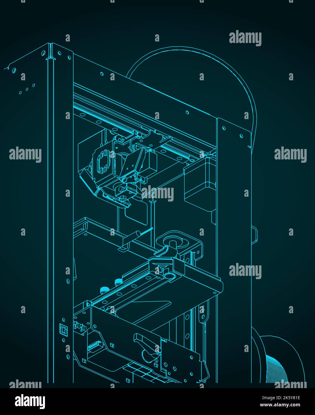 Illustrazioni vettoriali stilizzate di progetti della stampante 3D Illustrazione Vettoriale