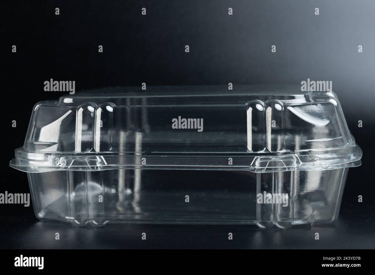 Primo piano della vista frontale del contenitore per alimenti trasparente chiuso Foto Stock