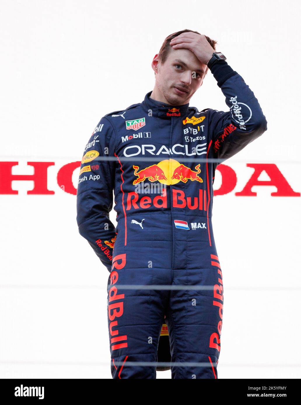 SUZUKA, GIAPPONE, circuito di Suzuka, 9. Ottobre: Max Verstappen (NED) del team Red Bull vince la gara e il campionato del mondo a Suzuka. Durante il Gran Premio di Formula uno giapponese al circuito di Suzuka il 9. Ottobre, 2022. Credit © corleve / Alamy Live News Foto Stock