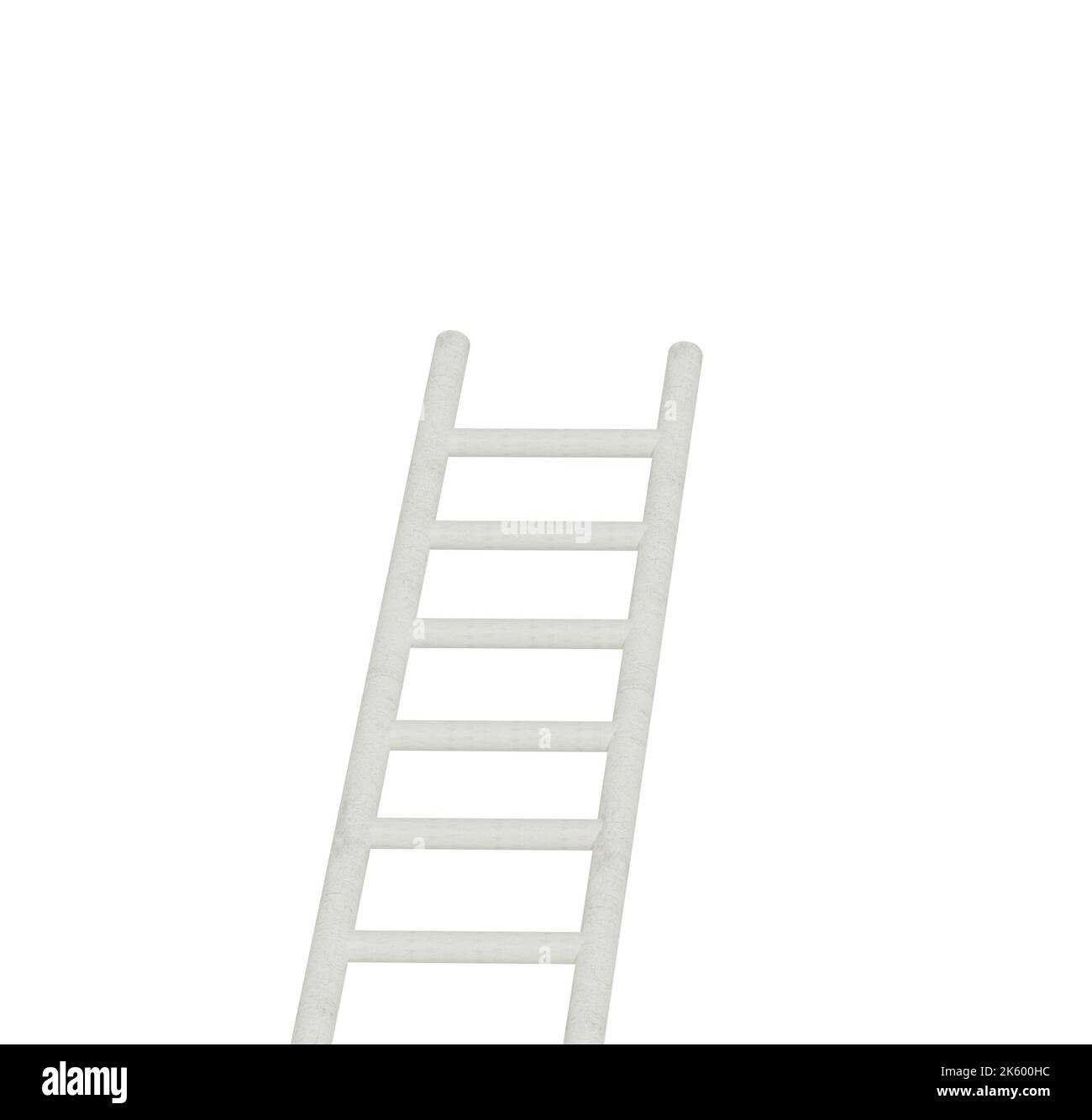 scala appoggiata a parete bianca. Scala a gradini appoggiata su sfondo bianco. Spazio libero per il messaggio, l'annuncio o la pubblicità. rendering 3d Foto Stock