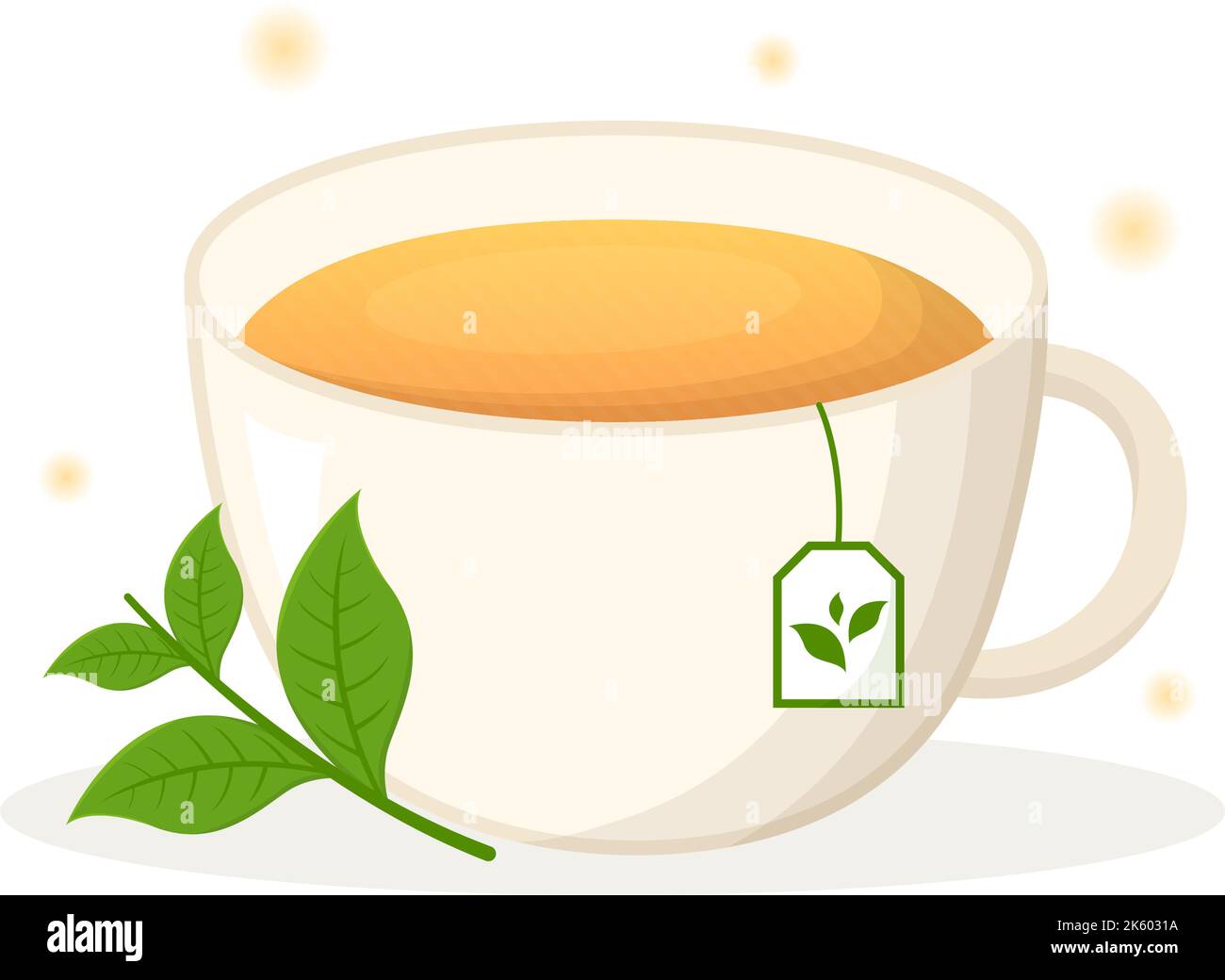 Tè alle erbe con foglie di Chamomile di verde bevanda di salute per aumentare la resistenza in modello mano disegnata Cartoon sfondo piatto Illustrazione Illustrazione Vettoriale