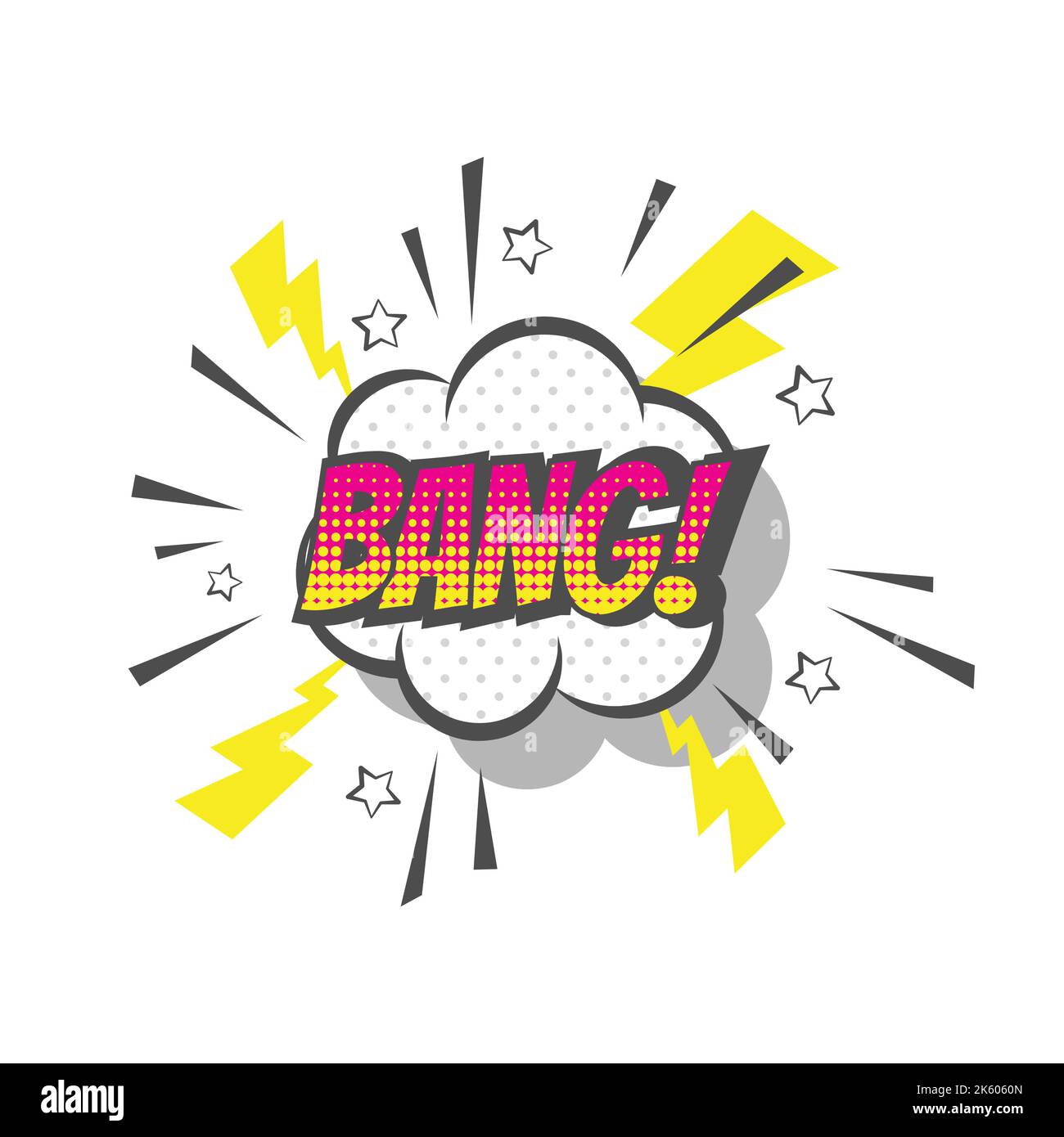 Bang esplosione colorato vettore cartone animato. Bang! testo scritta fumetto. Illustrazione Vettoriale