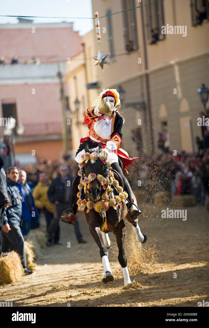 Amazzonia in gara alla Stella, Sartiglia, Oristano, Sardegna, Italia Foto Stock