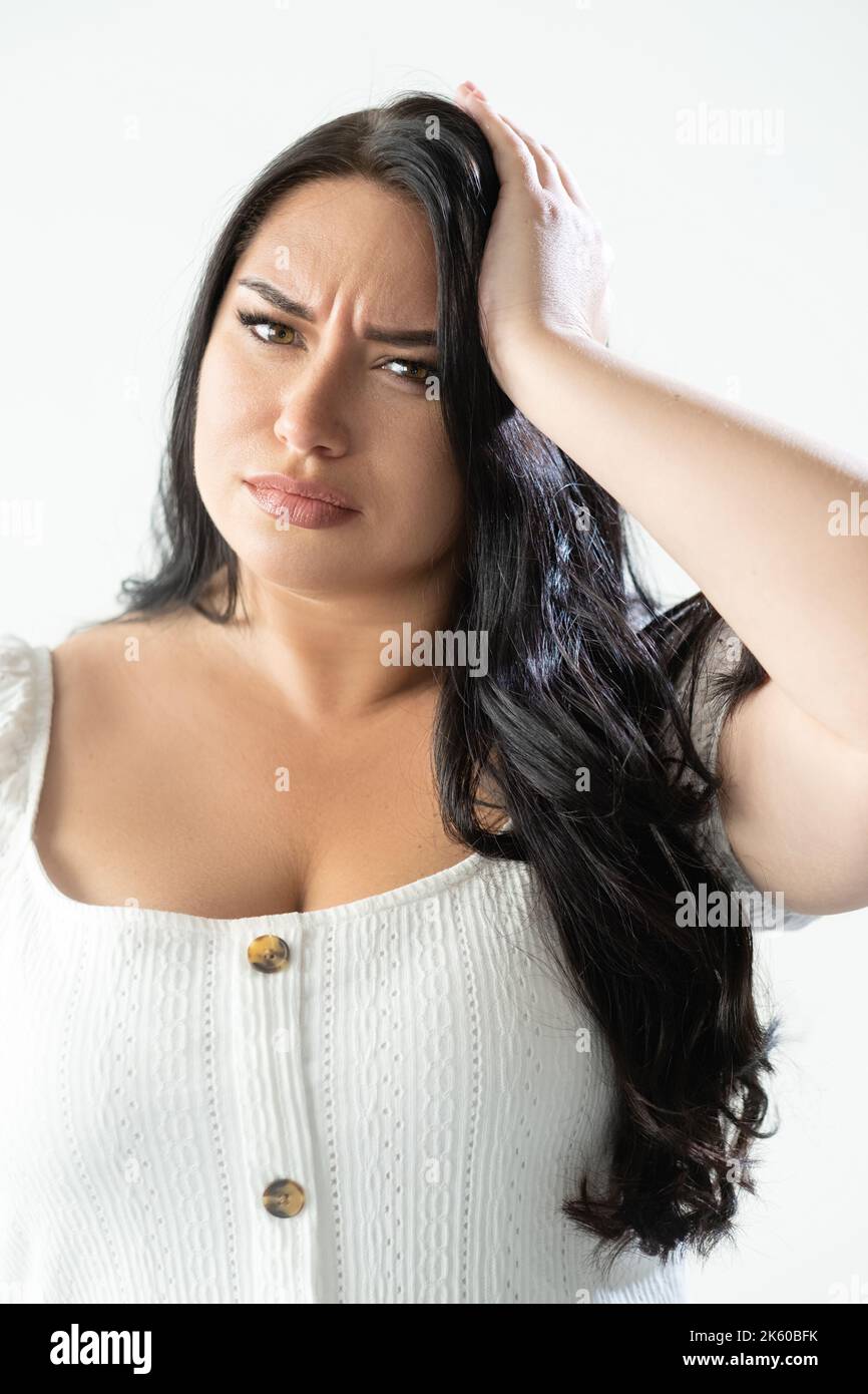 malsana sensazione di donna esaurita mal di testa soffrono Foto Stock