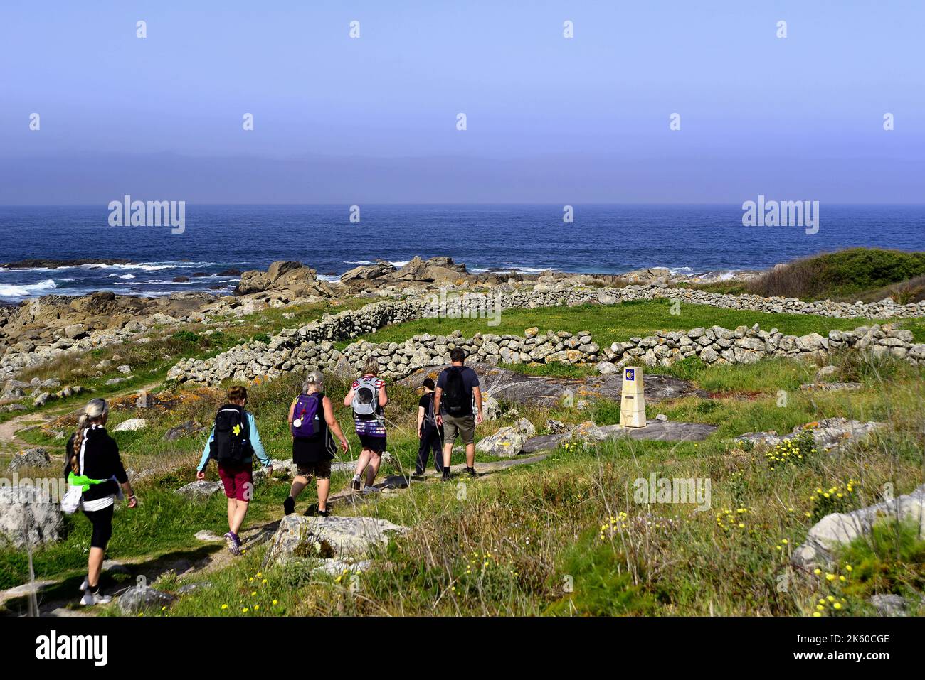 Gruppo di pellegrini sul Camino de Santiago Foto Stock