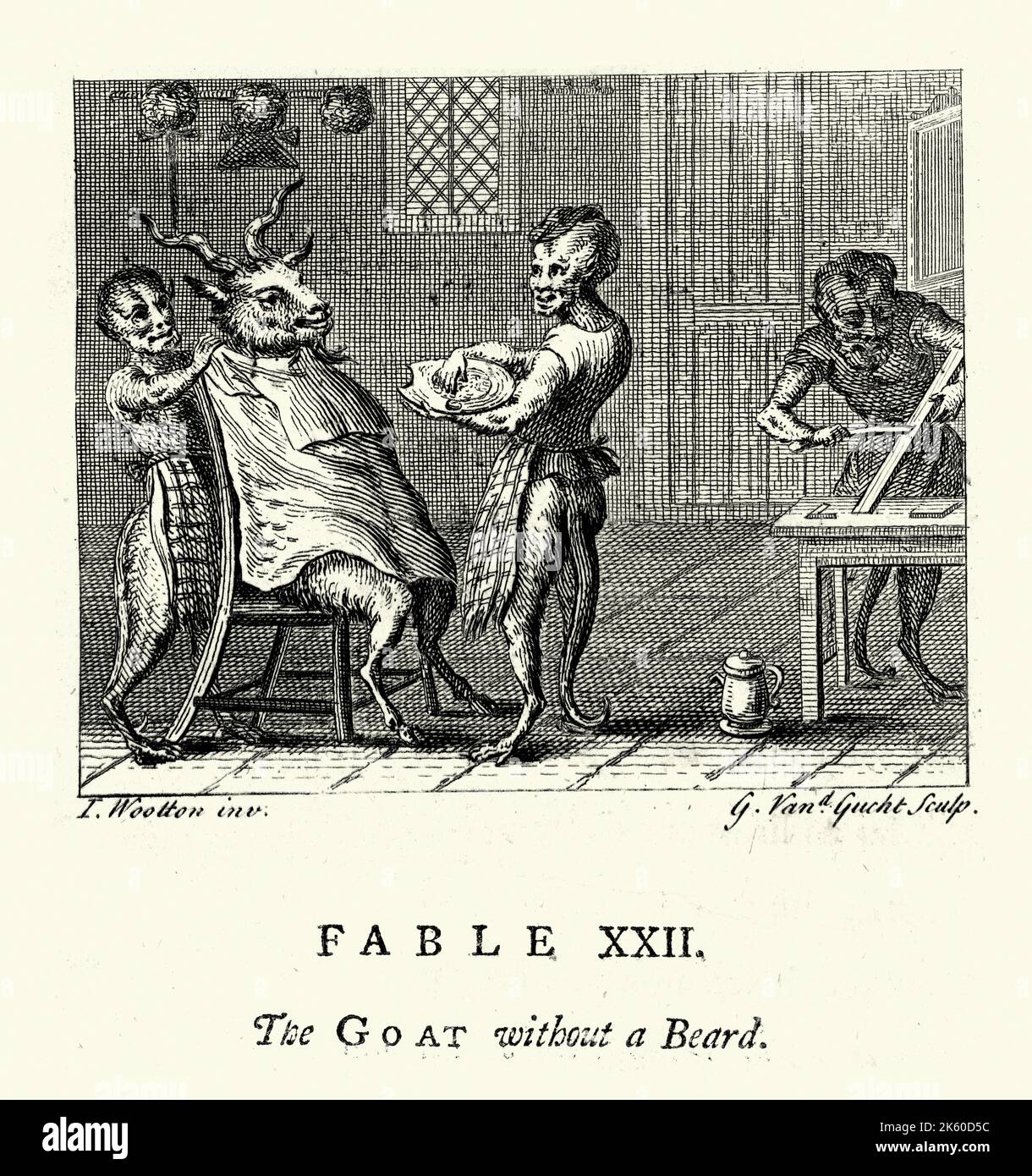 Vintage incisione della capra senza barba, dalle Fabbie di John Gay 18th ° secolo Foto Stock